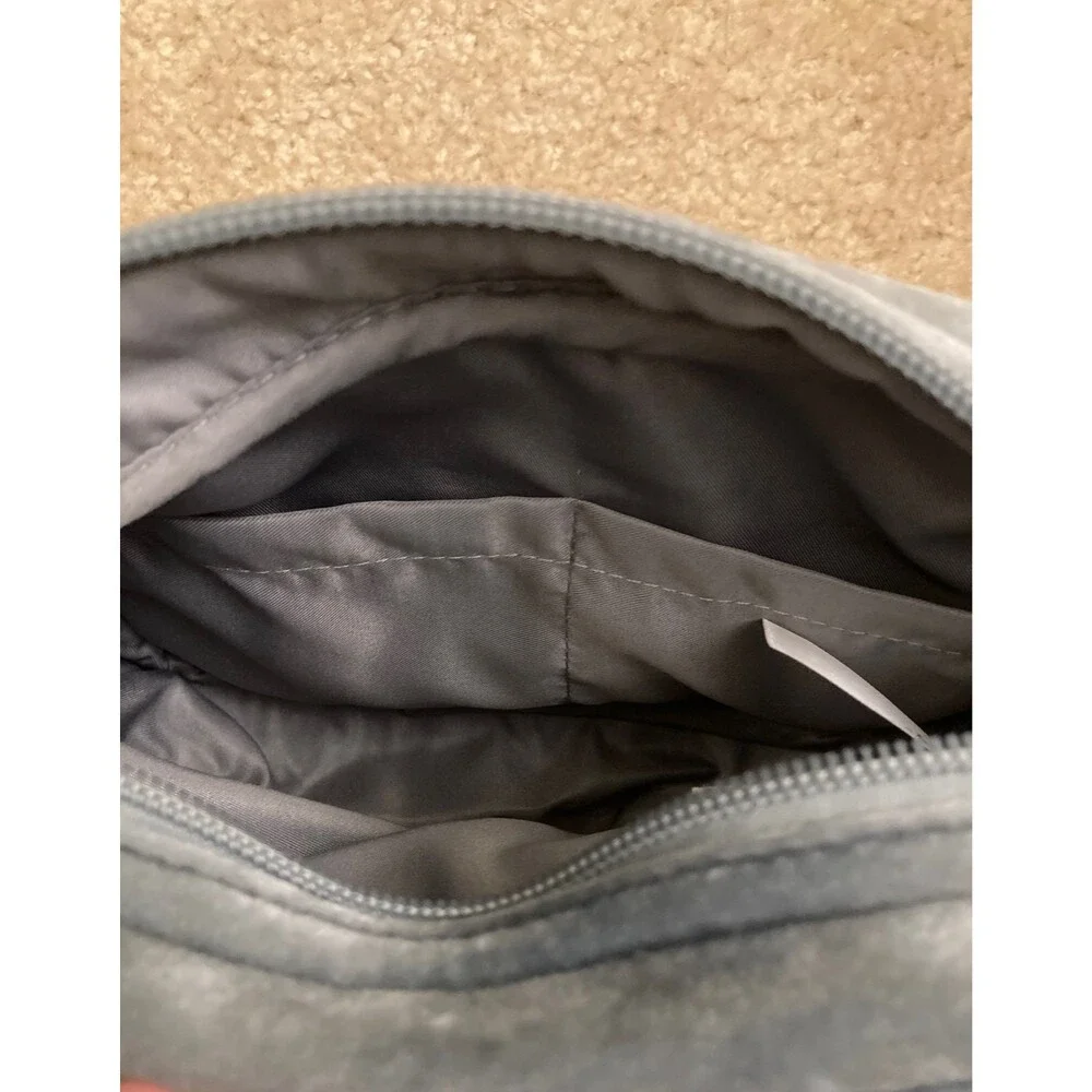 Gray Velvet Embroidered Makeup Bag Cosmetic Pouch Zipper Travel Case